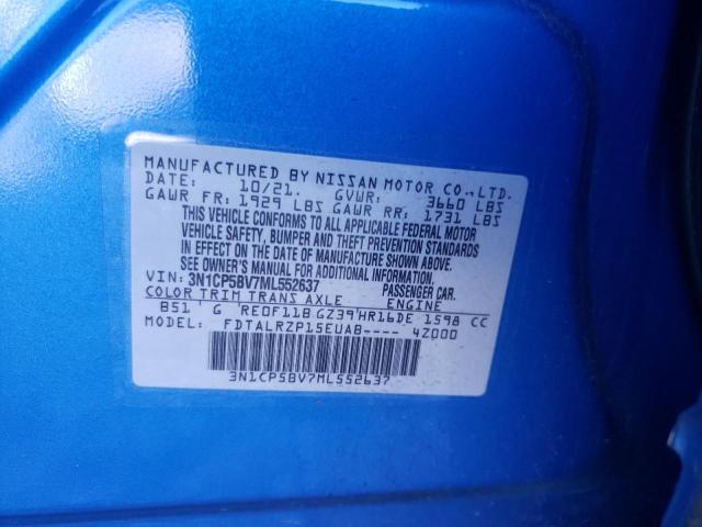 3N1CP5BV7ML552637 - 2021 NISSAN KICKS S BLUE photo 13