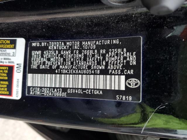 4T1BK3EK6AU605418 - 2010 TOYOTA CAMRY SE BLACK photo 13