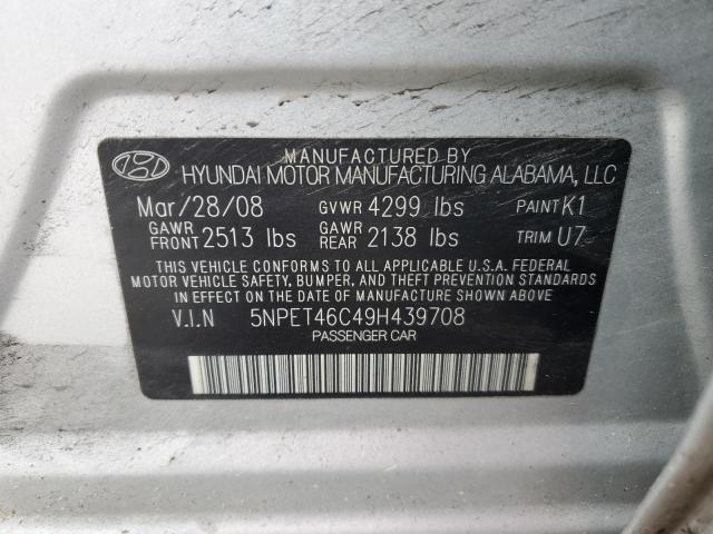 5NPET46C49H439708 - 2009 HYUNDAI SONATA GLS SILVER photo 12