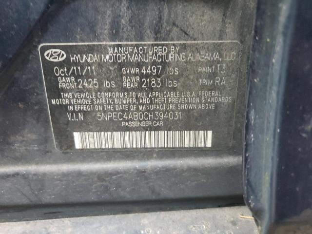 5NPEC4AB0CH394031 - 2012 HYUNDAI SONATA SE BLUE photo 12