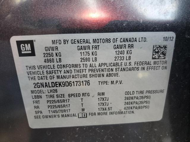 2GNALDEK9D6173176 - 2013 CHEVROLET EQUINOX LT CHARCOAL photo 12