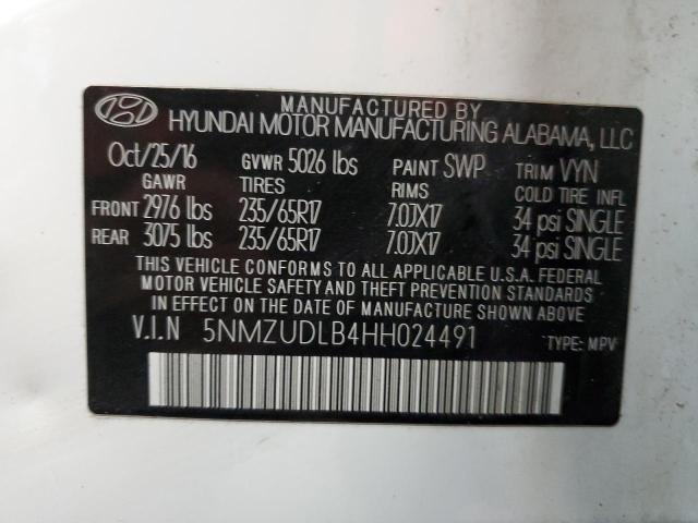 5NMZUDLB4HH024491 - 2017 HYUNDAI SANTA FE S WHITE photo 12