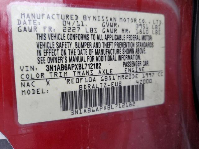 3N1AB6APXBL712182 - 2011 NISSAN SENTRA 2.0 RED photo 12