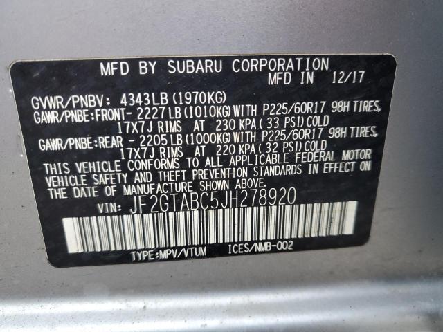 JF2GTABC5JH278920 - 2018 SUBARU CROSSTREK PREMIUM 银色 照片 12