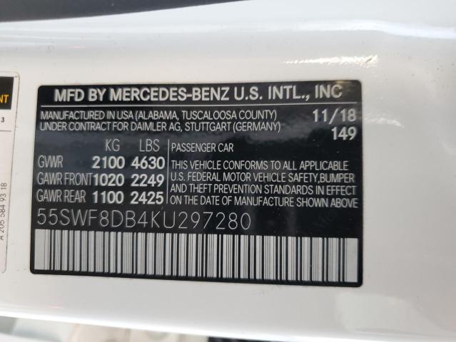 55SWF8DB4KU297280 - 2019 MERCEDES-BENZ C 300 WHITE photo 12