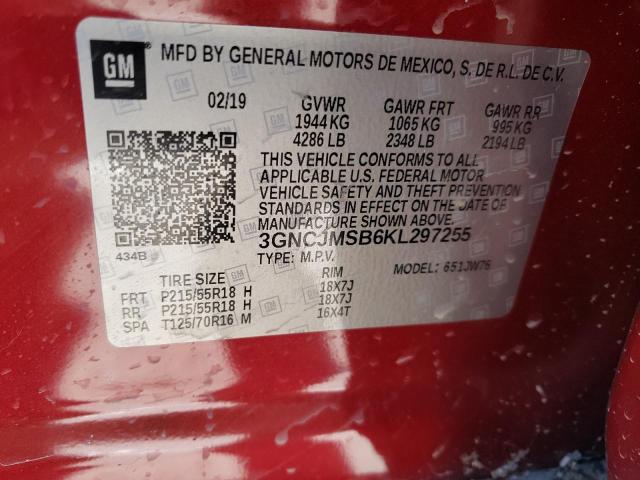 3GNCJMSB6KL297255 - 2019 CHEVROLET TRAX PREMIER RED photo 13