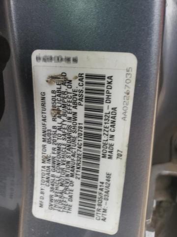 2T1KR32E74C170781 - 2004 TOYOTA COROLLA MA XR SILVER photo 12