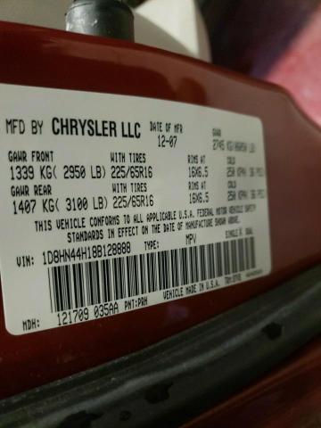 1D8HN44H18B128888 - 2008 DODGE GRAND CARA SE RED photo 13