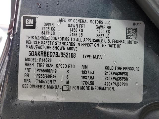 5GAKRBED7BJ352108 - 2011 BUICK ENCLAVE CXL GRAY photo 13