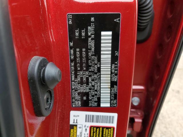 5TDHZRBH9NS577470 - 2022 TOYOTA HIGHLANDER XLE RED photo 12