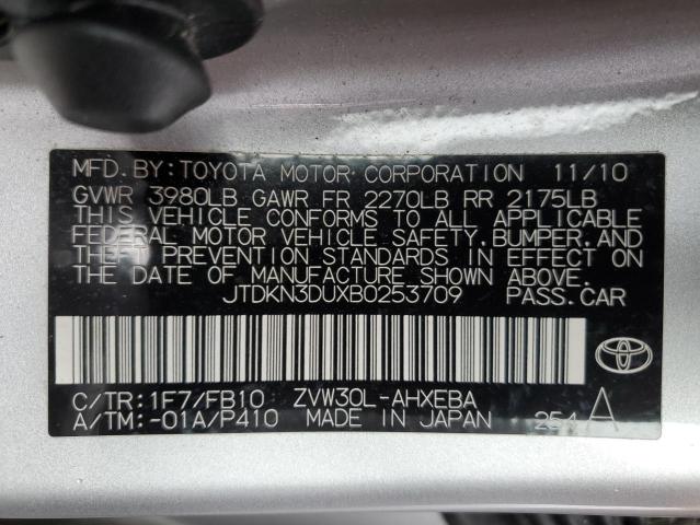 JTDKN3DUXB0253709 - 2011 TOYOTA PRIUS SILVER photo 12