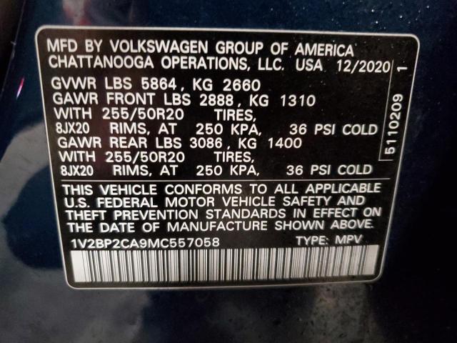 1V2BP2CA9MC557058 - 2021 VOLKSWAGEN ATLAS SEL BLUE photo 13