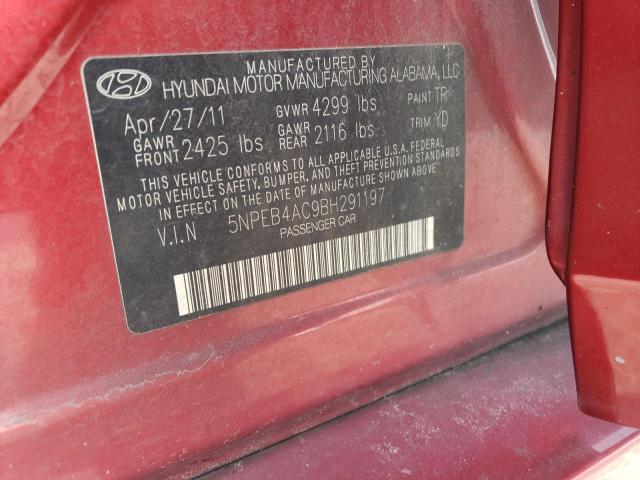 5NPEB4AC9BH291197 - 2011 HYUNDAI SONATA GLS RED photo 12