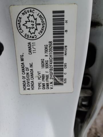 2HGFB2F4XCH109268 - 2012 HONDA CIVIC LX WHITE photo 12