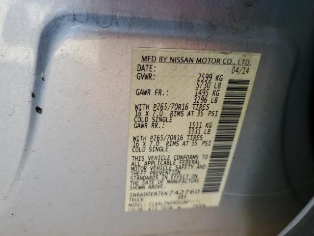 1N6AD0ER7EN742760 - 2014 NISSAN FRONTIER S SILVER photo 12