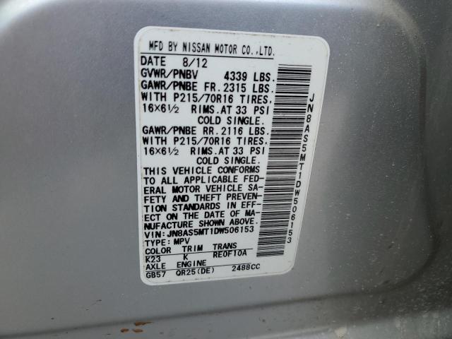 JN8AS5MT1DW506153 - 2013 NISSAN ROGUE S GRAY photo 13