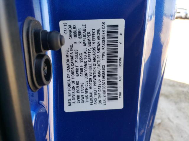 2HGFC3B77JH356103 - 2018 HONDA CIVIC EXL ლურჯი ფოტო 12