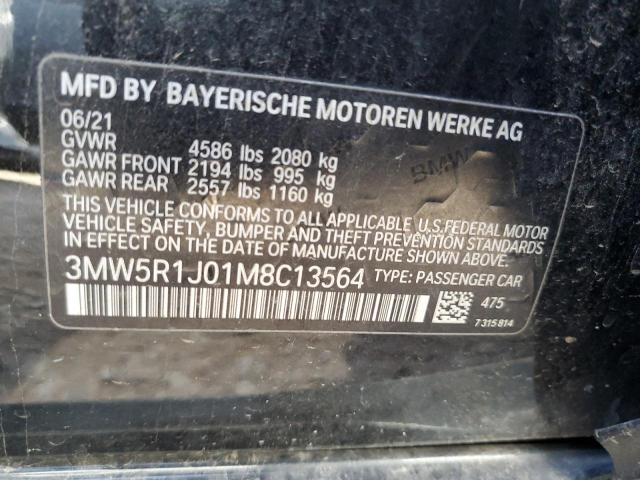 3MW5R1J01M8C13564 - 2021 BMW 330I BLACK photo 12