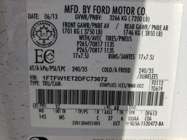 1FTFW1ET2DFC73672 - 2013 FORD F150 SUPERCREW WHITE photo 12