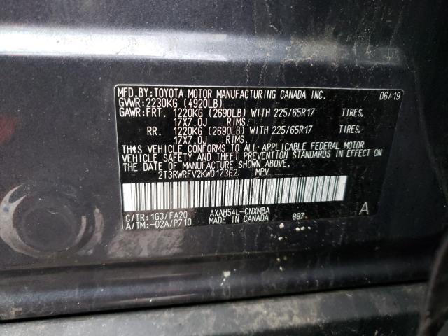 2T3RWRFV2KW017362 - 2019 TOYOTA RAV4 XLE GRAY photo 13