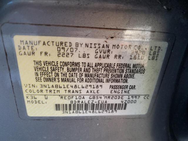 3N1AB61E48L629189 - 2008 NISSAN SENTRA 2.0 SILVER photo 13