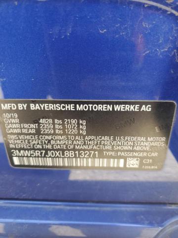 3MW5R7J0XL8B13271 - 2020 BMW 330XI BLUE photo 12