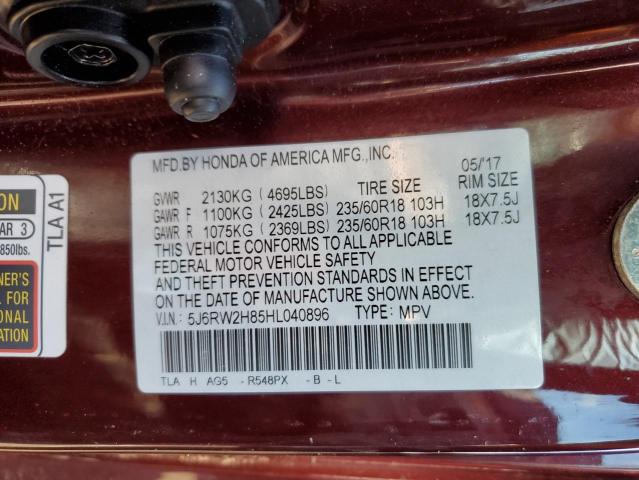 5J6RW2H85HL040896 - 2017 HONDA CR-V EXL MAROON photo 13