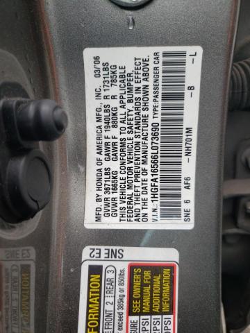 1HGFA16566L073690 - 2006 HONDA CIVIC LX GRAY photo 12