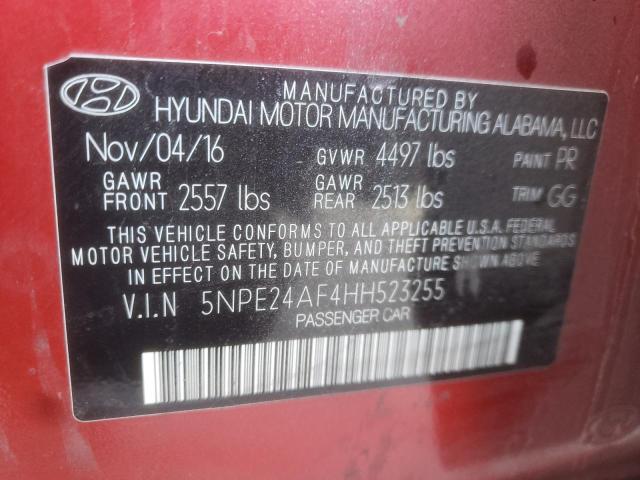 5NPE24AF4HH523255 - 2017 HYUNDAI SONATA SE RED photo 12