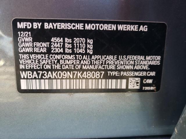 WBA73AK09N7K48087 - 2022 BMW 228XI CHARCOAL photo 12