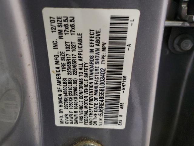 5J6RE48558L003402 - 2008 HONDA CR-V EX GRAY photo 12