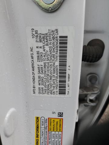 1HGCV1F30LA020075 - 2020 HONDA ACCORD SPORT WHITE photo 12