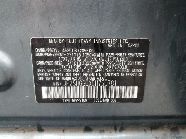 JF2SHGGCXBH750781 - 2011 SUBARU FORESTER TOURING 蓝色 照片 13