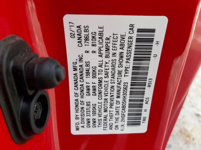 2HGFC4B05HH305623 - 2017 HONDA CIVIC LX RED photo 12