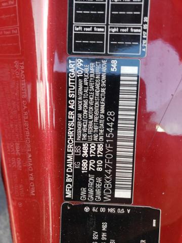 WDBKK47F0YF154428 - 2000 MERCEDES-BENZ SLK 230 KOMPRESSOR RED photo 13