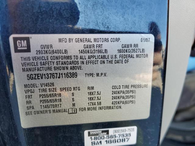 5GZEV13767J116389 - 2007 SATURN OUTLOOK XE BLACK photo 12