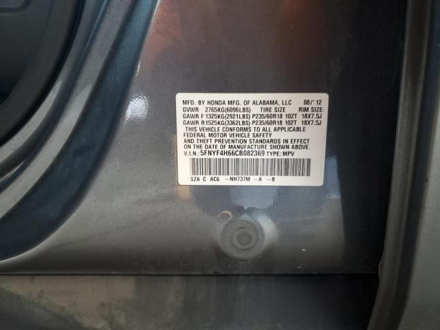 5FNYF4H66CB082369 - 2012 HONDA PILOT EXL GRAY photo 13