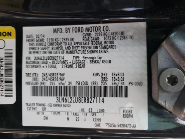 3LN6L2LU8ER827114 - 2014 LINCOLN MKZ HYBRID BLACK photo 12