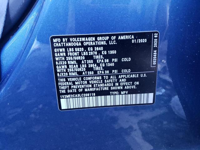 1V2ME2CA3LC208118 - 2020 VOLKSWAGEN ATLAS CROS SEL BLUE photo 13