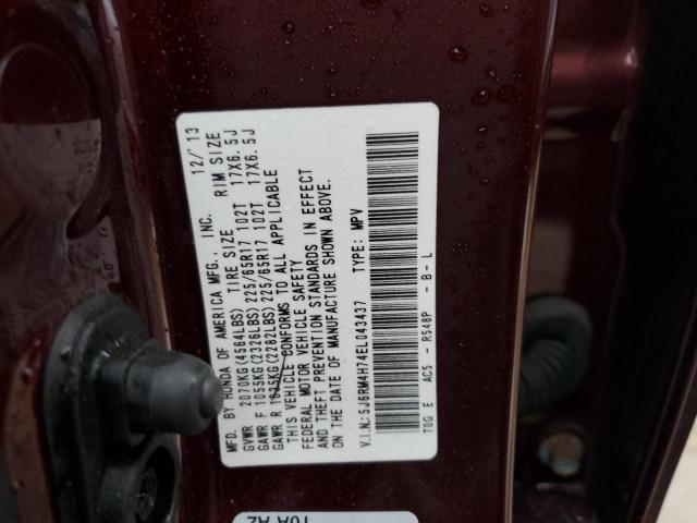 5J6RM4H74EL043437 - 2014 HONDA CR-V EXL RED photo 12