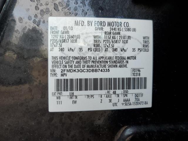 2FMDK3GC3DBB74335 - 2013 FORD EDGE SE BLACK photo 13