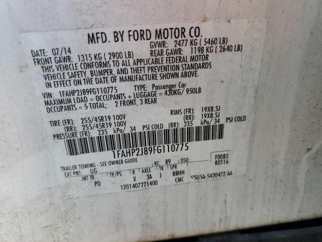 1FAHP2J89FG110775 - 2015 FORD TAURUS LIMITED WHITE photo 12