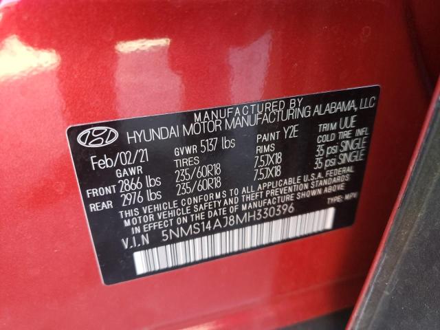 5NMS14AJ8MH330396 - 2021 HYUNDAI SANTA FE SE RED photo 13