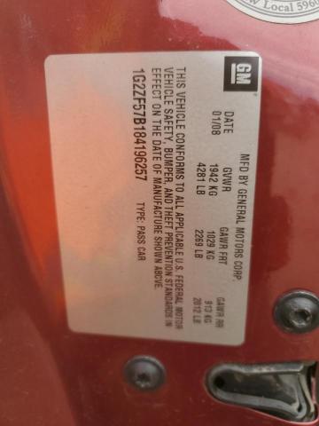 1G2ZF57B184196257 - 2008 PONTIAC G6 VALUE LEADER RED photo 12