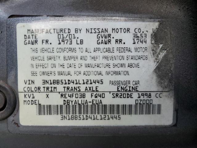 3N1BB51D41L121445 - 2001 NISSAN SENTRA SE GRAY photo 10