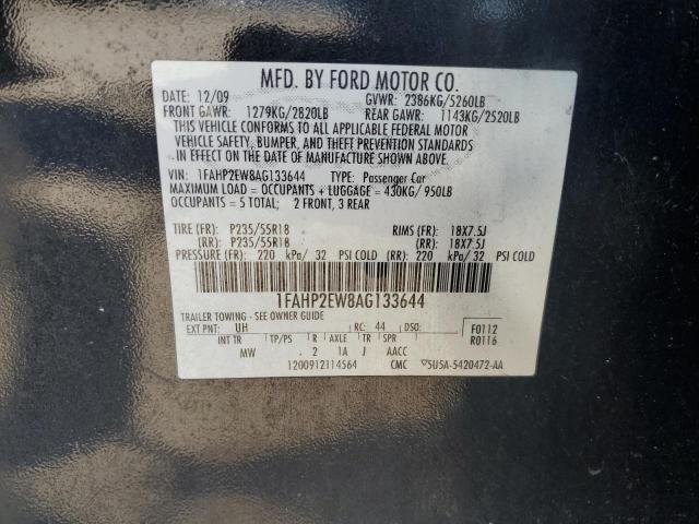 1FAHP2EW8AG133644 - 2010 FORD TAURUS SEL BLACK photo 12