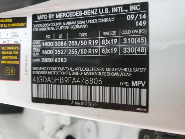 4JGDA5HB9FA478806 - 2015 MERCEDES-BENZ ML 350 4MATIC WHITE photo 13