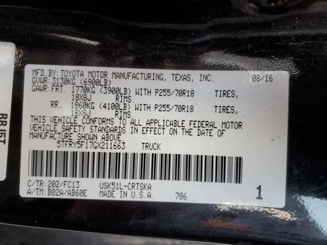 5TFRY5F17GX211663 - 2016 TOYOTA TUNDRA DOUBLE CAB SR/SR5 BLACK photo 12