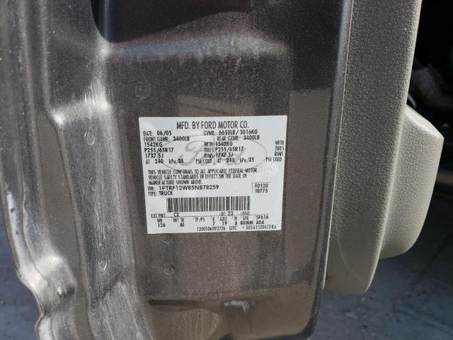 1FTRF12W85NB78259 - 2005 FORD F150 GRAY photo 12