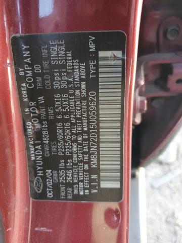 KM8JN72D15U059620 - 2005 HYUNDAI TUCSON GLS BURGUNDY photo 12